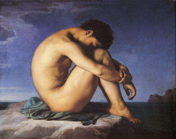 Jeune homme nu assis au bord de la mer from Hippolyte Flandrin