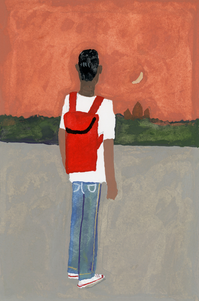 A traveler carrying a red backpack from Hiroyuki Izutsu