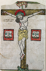 Christ at the Cross with the Coat of Arms of Tegernsee from Holzschnitt (Mittelalter)