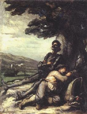 Don Quichotte et Sancho Pança se reposant sous un arbre