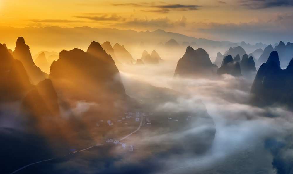 Yangshuo Sunrise from Hua Zhu