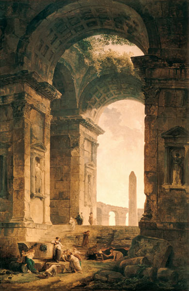 Blick aus Ruinen auf einen Obelisk from Hubert Robert