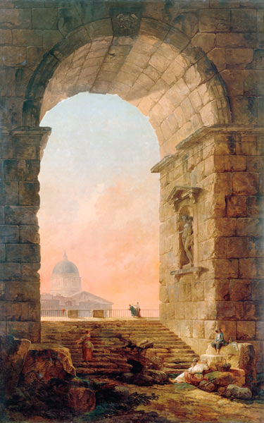 Landscape with an Arch and the St. Peter's Basilica in Rome from Hubert Robert