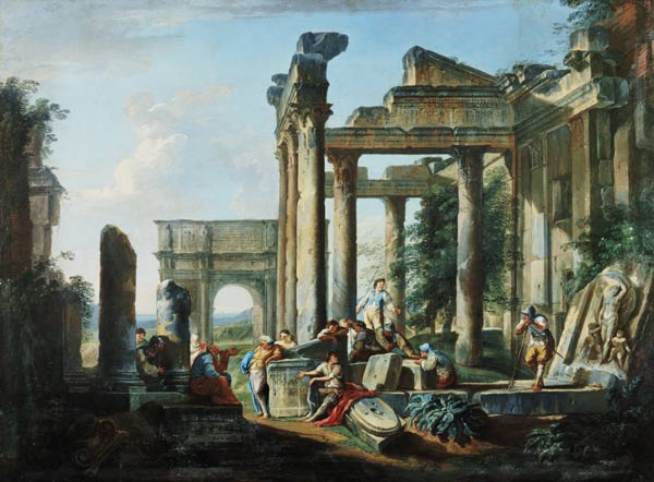 Leisure time of the soldiers in the midst of Roman ruins from Hubert Robert
