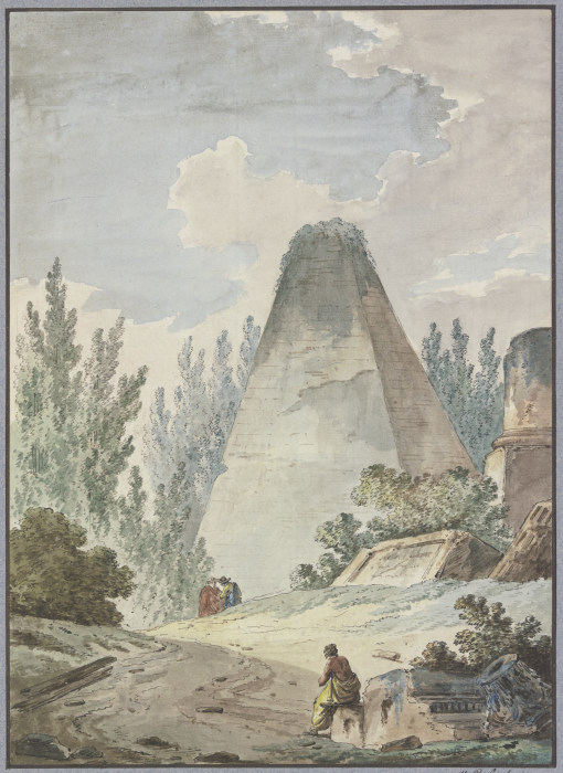 Pyramide mit abgebrochener Spitze in antiker Trümmerlandschaft from Hubert Robert