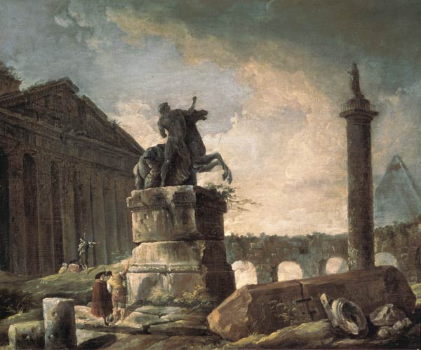 Ruins with statue and ornamented column from Hubert Robert