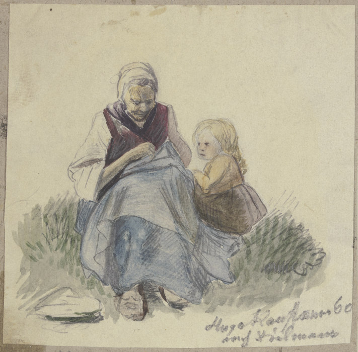 Großmutter, nähend, und Kind from Hugo Kauffmann