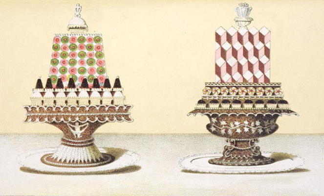 Design for the presentation of desserts, illustration from a Hungarian cookery book on French cookin from Hungarian School (19th century)