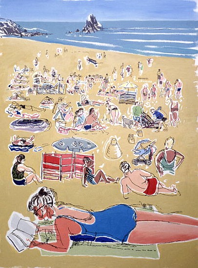 Bathers, Broadhaven Beach, Dyfed, 1995 (oil on ink on board)  from Huw S.  Parsons