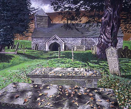 Colva Church, Powys, Autumn Day, 1992 (gouache on card)  from Huw S.  Parsons