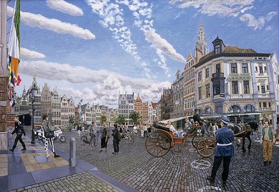 The Great Market Square in Antwerp, 1996 (oil on board)  from Huw S.  Parsons