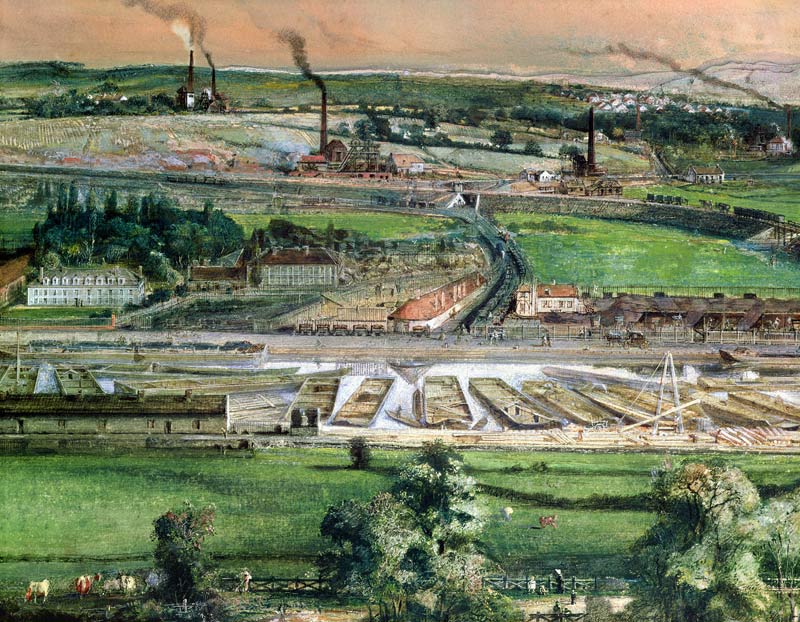 Industrial landscape in the Blanzy coal field, Saone-et-Loire, c.1860 (w/c on paper) (detail of 1573 from Ignace Francois Bonhomme
