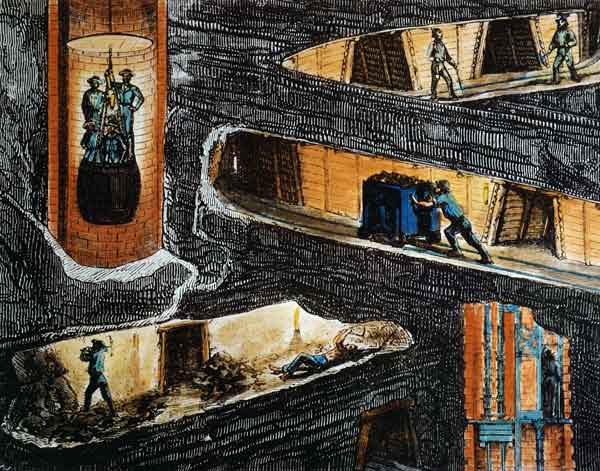 Cross-section of a Coal Mine (colour litho) from Ignace Francois Bonhomme
