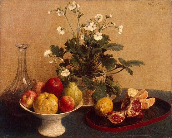 Flowers, dish with fruit and carafe from Ignace Henri Jean Fantin-Latour