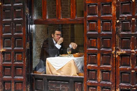 Lonely Man Dinner in Madrids Latin Quarter