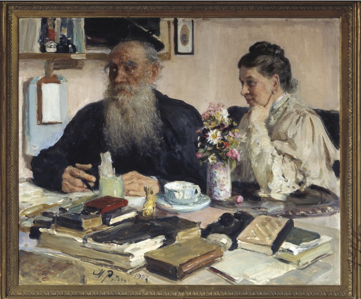 The author Leo Tolstoy with his wife in Yasnaya Polyana from Ilja Efimowitsch Repin
