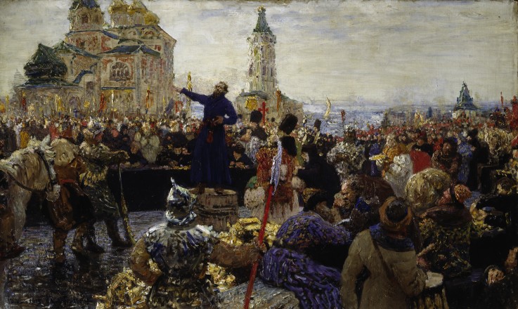 Minin appeals to the people of Nizhny Novgorod in 1611 from Ilja Efimowitsch Repin