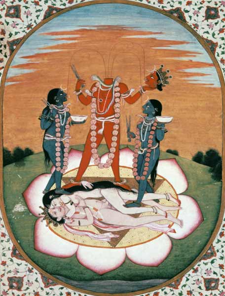 Icon of Chinnamasta, the Mahavidya arising from the joined bodies of the Originating Couple, Kangra, from Indian School