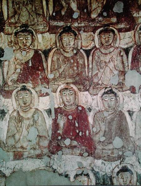 A Multitude of Seated Buddhas, detail, from the interior of Cave 2 from Indian School
