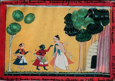 Rama and Lakshmana accompanied by Visvamitra, from the Ramayana from Indian School