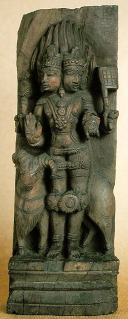 Relief depicting a double-headed image of Agni, the God of fire, seated on a ram, South India from Indian School