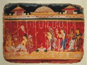 The Marriage of Krishna's Parents, from a dispersed manuscript of the 'Bhagavata Purana' from Mewar,