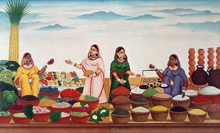 Vegetable and Spice Market at Benares from Indian School