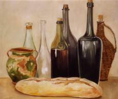 Still life with Bottles and Bread from Ingeborg Kuhn