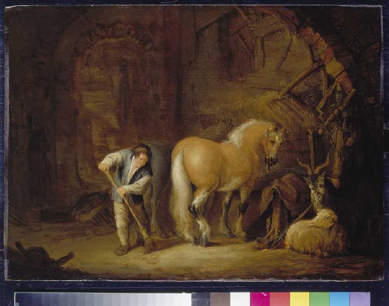 Stableview with menial, horse, sheep and billy goat from Isack van Ostade
