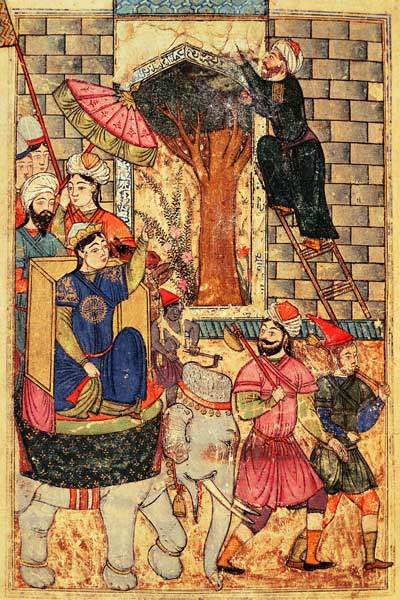 Fol.110 The Sultana leaving the palace, from ''The Book of Kalilah and Dimnah'' (ink and opaque w/c  from Islamic School