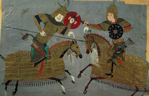 Two warriors on horseback in combat, School of Tabriz from Islamic School
