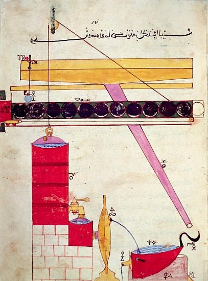 Device for supplying water to a fountain, from ''Book of Knowledge of Ingenious Mechanical Devices'' from Islamic School