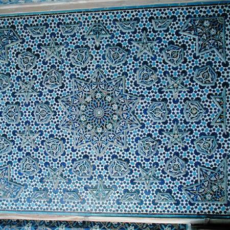 North portal tile panel, one of a pair with protruding palmettes and stars encircling the central su from Islamic School