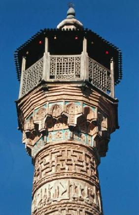 Elaborate brickwork at the top of the Semnan Minaret