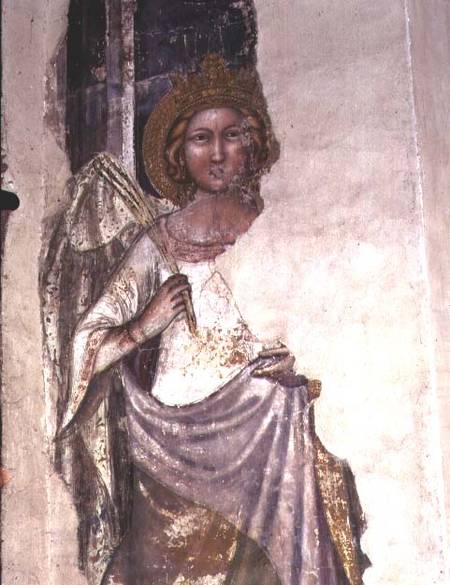 Crowned figure holding a palm frond, possibly a angel from Italian pictural school