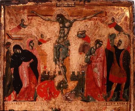 Crucifixion, top half of a panel from Italian pictural school