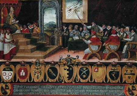 Discussion of the Reform of the Calendar under Pope Gregory XIII (1502-85) replaced by the Gregorian from Italian pictural school