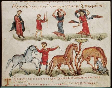 Ms Grec 479 Horse Trainers, illustration from the Halieutica or the Cynegetica by Oppian from Italian pictural school