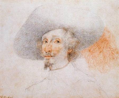 Head of man wearing a large plumed hat from Italian pictural school