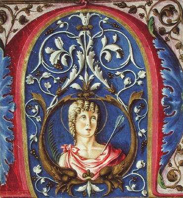 Historiated initial 'N' depicting St. Sebastian (vellum) from Italian pictural school