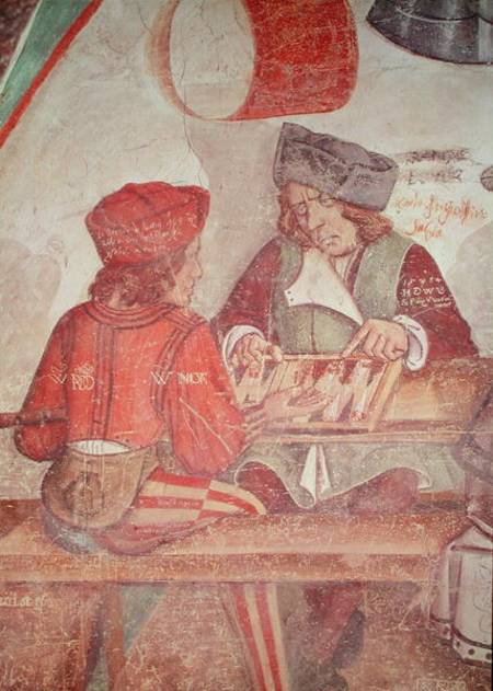 Interior of an Inn, detail of backgammon players from Italian pictural school