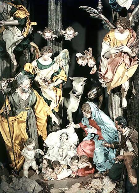 The Nativity, made in Naples, detail of the central section from Italian pictural school