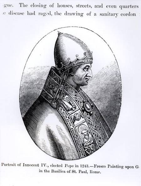 Portrait of Pope Innocent IV (d.1254) illustration from 'Science and Literature in the Middle Ages a from Italian pictural school
