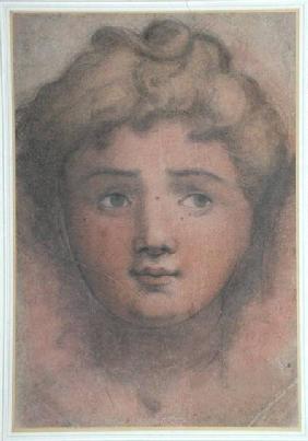 Head of a girl (red chalk & w/c on paper)