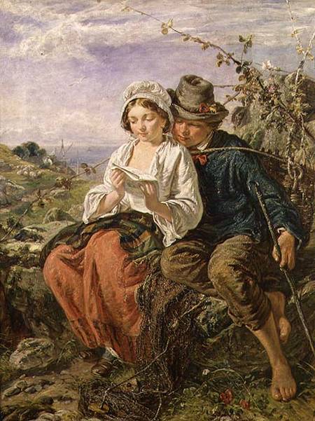 A Wood Gatherer and a Girl Reading from Italian pictural school