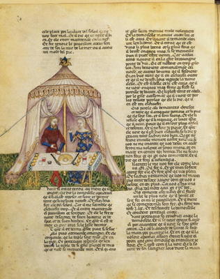 Ms.Fr 343 f.31v Sir Percival is tempted by a damsel who gives him a feast before seducing him, from from Italian School, (14th century)