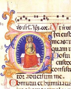 Ms 559 f.38v Historiated initial 'O' depicting St. Matthew, from the Psalter of Santa Maria Novella,