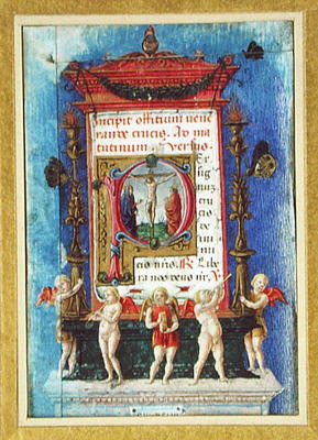 Historiated initial 'P' depicitng the Crucifixion, page from a Book of Hours (vellum) from Italian School, (15th century)
