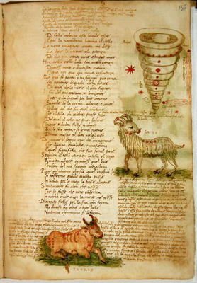Ms Ital 483 P.4.7 f.156v Aries and Taurus, from the 'Dittamondo' by Fazio degli Uberti (vellum) from Italian School, (15th century)