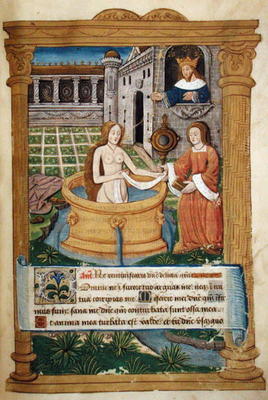 Ms Lat 623 P.6.23 f.49r David and Bathsheba, from the 'Office of the Virgin' (vellum) from Italian School, (15th century)